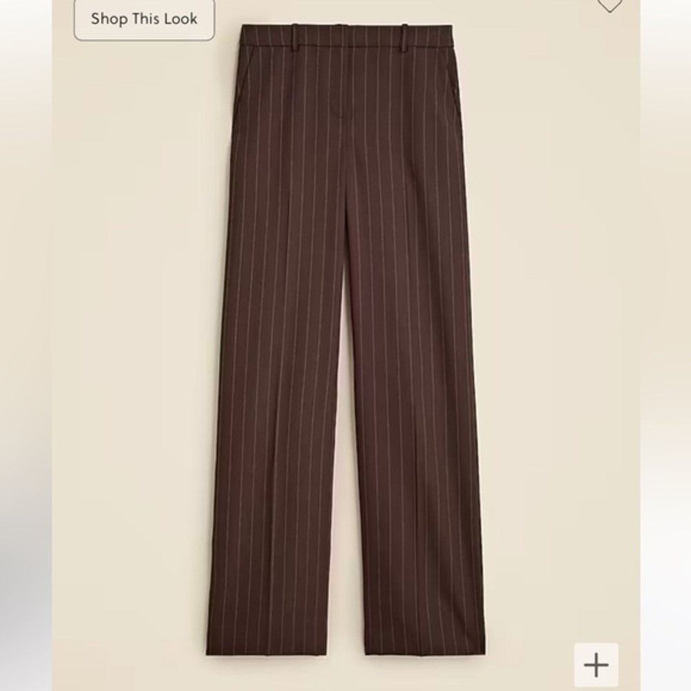 Jcrew Chocolate
Brown Wool blend Sydney wide-leg pant in pinstripe, NWT, sz 18